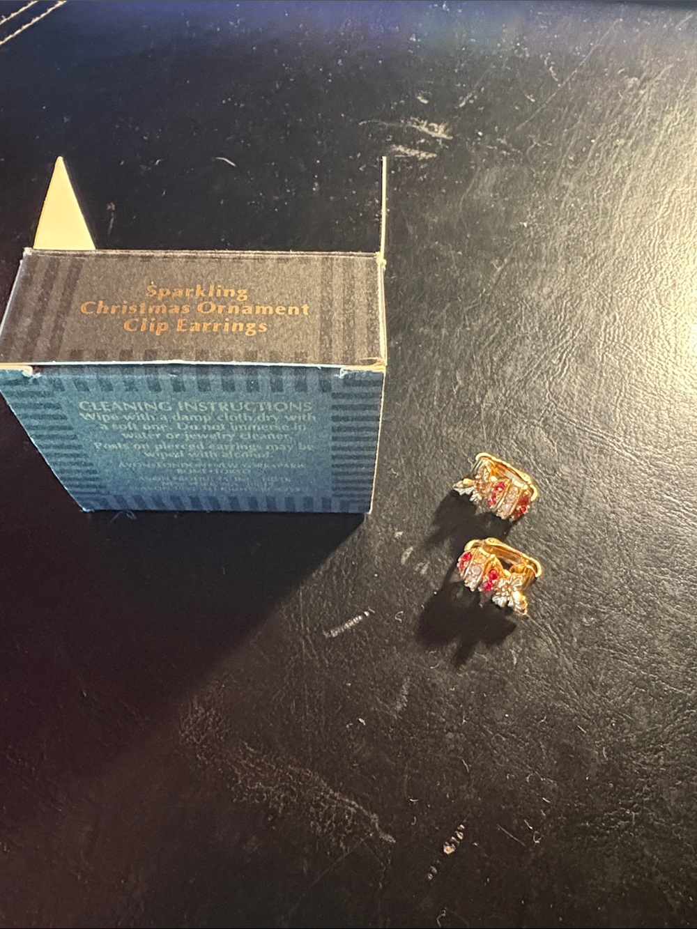 Avon Gold-tone Red and Clear Crystal Clip Earrings
